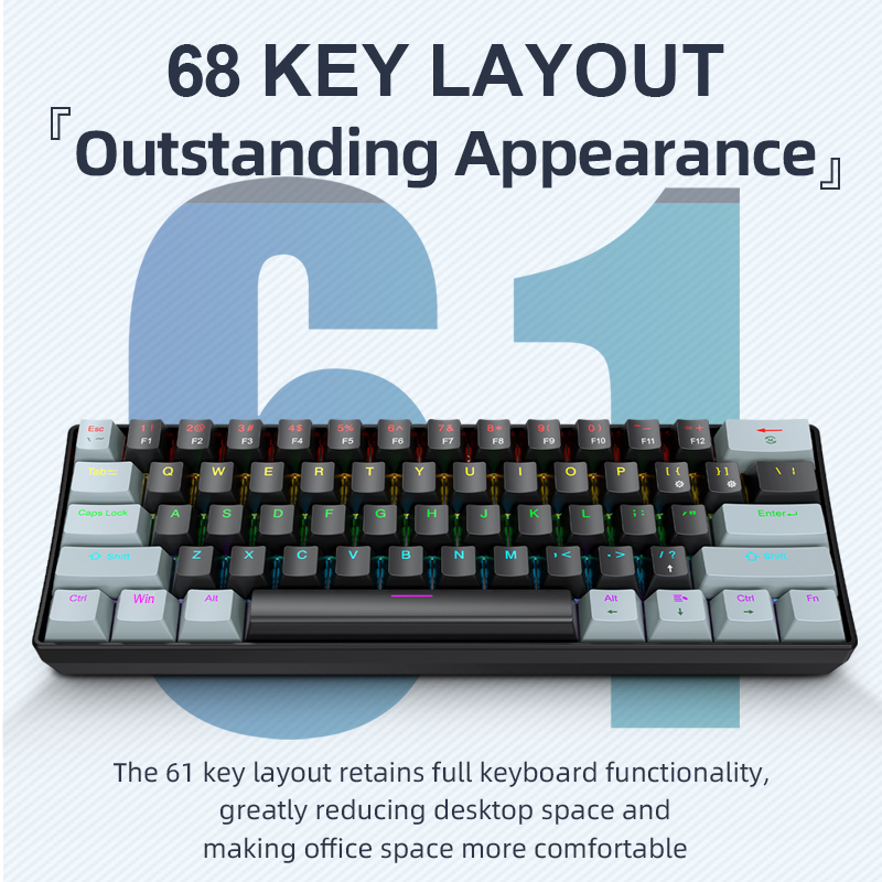 Gaming Keyboard Mouse And Headset Combo - APAYADO K61 Mini Klawiatura Mechaniczna, Przewodowa,