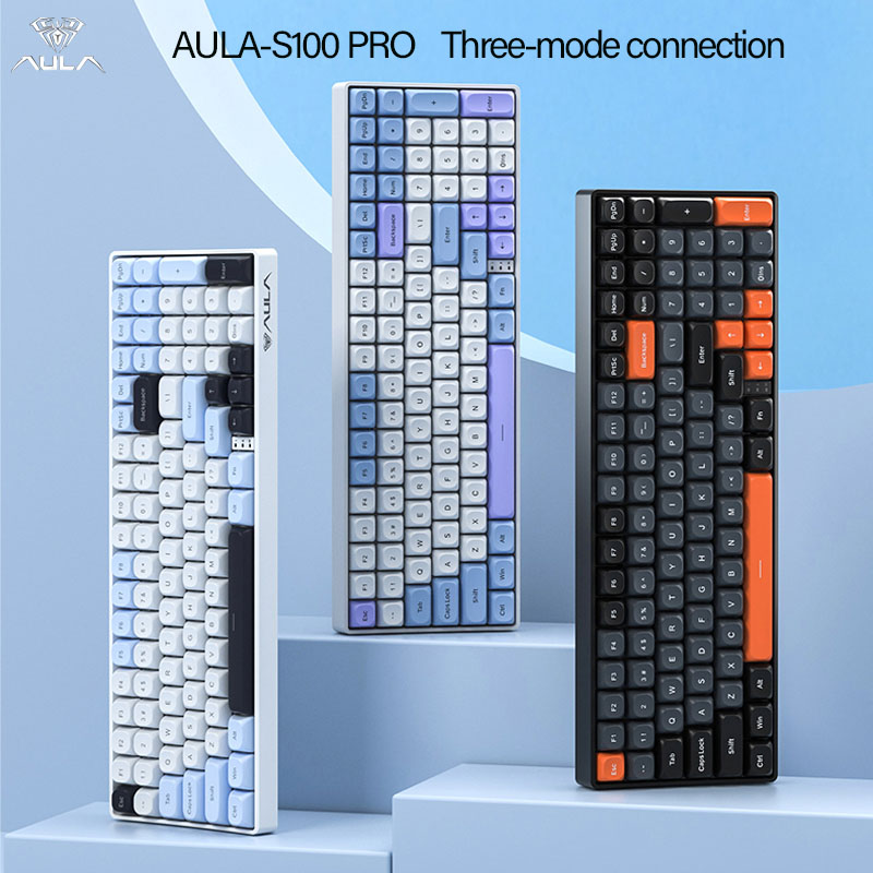 Gaming Keyboard Hot Swappable - Bezprzewodowa klawiatura mechaniczna AULA S100Pro, trzy