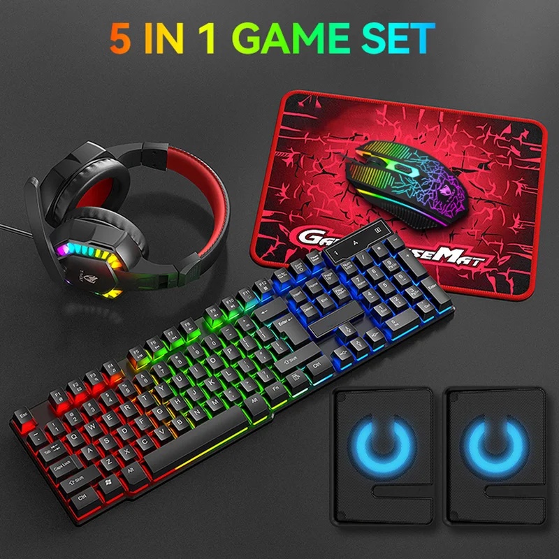 Gaming Keyboard Mouse And Headset Combo - Zestaw 5-w-1: Klawiatura do gier, mysz