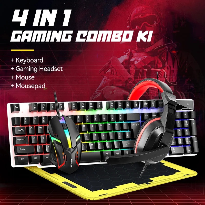 Gaming Keyboard Mouse And Headset Combo - NOWE Zestawy Klawiatury i Myszy USB
