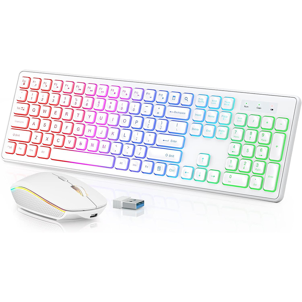 Gaming Keyboard Mouse And Headset Combo - Podświetlana bezprzewodowa klawiatura i mysz, ciche